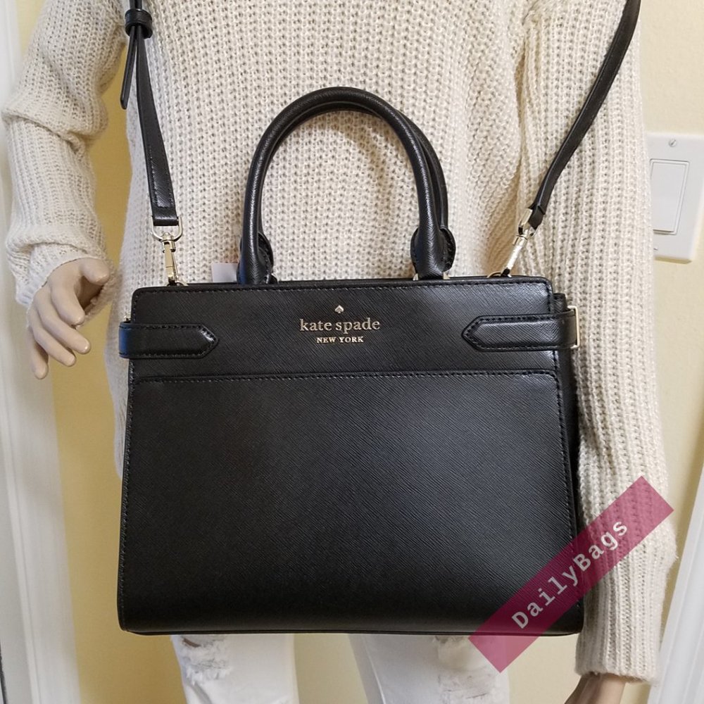 NWT KATE SPADE WKRU6951 STACI BLACK MEDIUM SATCHEL CROSSBODY 100% AUTHENTIC